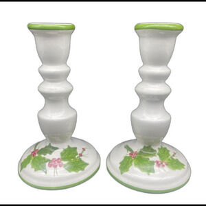 VTG Laurie Gates Los Angeles Pottery CHRISTMAS Candle Holders 7” Set of 2